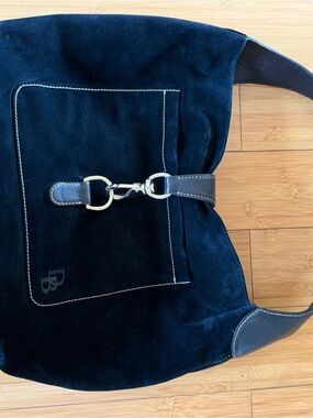 Dooney & Bourke Navy Suede Hobo with Silver Hardware